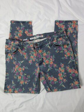 Mossimo Supply Co Floral Denim Jeans Skinny Vintage Y2K Mid Rise Junior Size 15